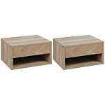 Homcom 2 Pieces Bedside Table Wall Mounted Nightstand With Drawer And Shelf For Bedroom, 37 X 32 X 21cm, Natural