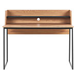 Home Office Desk Light Wood With Black Engineered Wood Top 120 X 59 Cm With Shelf Steel Frame Beliani