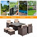 Outsunny 9pc Rattan Garden Furniture Set 8-seater Wicker Outdoor Dining Set Chairs + Footrest + Table Thick Cushion - Brown