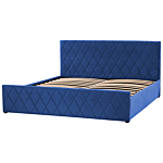 Storage Bed Blue Velvet Upholstery Eu Super King 6ft With Slatted Base Diamond-tufted Headboard Beliani