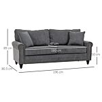 Homcom 2 Seater Sofas For Living Room, Fabric Sofa With Nailhead Trim, Loveseat With Cushions And Throw Pillows, Grey