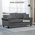 Homcom 2 Seater Sofas For Living Room, Fabric Sofa With Nailhead Trim, Loveseat With Cushions And Throw Pillows, Grey