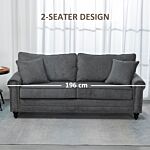 Homcom 2 Seater Sofas For Living Room, Fabric Sofa With Nailhead Trim, Loveseat With Cushions And Throw Pillows, Grey