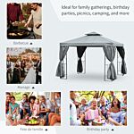 Outsunny 3 X 3 M Garden Metal Gazebo Marquee Patio Wedding Party Tent Canopy Shelter With Pavilion Sidewalls (dark Grey)