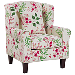 Armchair With Footstool Cream Floral Pattern Fabric Wooden Legs Wingback Style Beliani