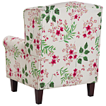 Armchair With Footstool Cream Floral Pattern Fabric Wooden Legs Wingback Style Beliani