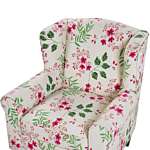 Armchair With Footstool Cream Floral Pattern Fabric Wooden Legs Wingback Style Beliani