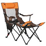 Outsunny Foldable Reclining Garden Chairs With Footrest And Adjustable Backrest, Portable Camping Chair With Headrest, Cup Holder, Side Pocket Black