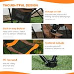 Outsunny Foldable Reclining Garden Chairs With Footrest And Adjustable Backrest, Portable Camping Chair With Headrest, Cup Holder, Side Pocket Black