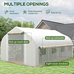 Outsunny 4x3m Walk-in Polytunnel Greenhouse, Zipped Roll Up Sidewalls, Tunnel Warm House Tent W/ Pe Cover, Complimentary Plant Labels & Gloves