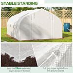 Outsunny 4x3m Walk-in Polytunnel Greenhouse, Zipped Roll Up Sidewalls, Tunnel Warm House Tent W/ Pe Cover, Complimentary Plant Labels & Gloves