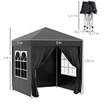 Outsunny 2x2m Garden Pop Up Gazebo Shelter Canopy W/ Removable Walls And Carrying Bag For Party And Camping, Black