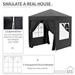 Outsunny 2x2m Garden Pop Up Gazebo Shelter Canopy W/ Removable Walls And Carrying Bag For Party And Camping, Black