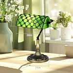 Homcom Stained Glass Table Lamp, Handmade Antique Bedside Lamp For Bedroom, Living Room, Home, Nightstand, Decorative Night Light, Green