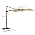 Outsunny 3m Banana Parasol Hanging Cantilever Umbrella W/ Cross Base Hand Crank Aluminium Frame 360°rotation Hand Crank-beige