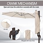 Outsunny 3m Banana Parasol Hanging Cantilever Umbrella W/ Cross Base Hand Crank Aluminium Frame 360°rotation Hand Crank-beige