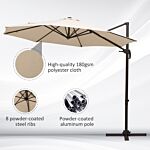 Outsunny 3m Banana Parasol Hanging Cantilever Umbrella W/ Cross Base Hand Crank Aluminium Frame 360°rotation Hand Crank-beige