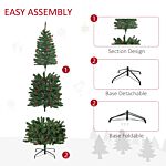 Homcom 6ft Prelit Artificial Pencil Christmas Tree With Warm White Led Light, Red Berry, Holiday Home Xmas Decoration, Green