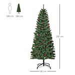 Homcom 6ft Prelit Artificial Pencil Christmas Tree With Warm White Led Light, Red Berry, Holiday Home Xmas Decoration, Green