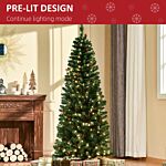 Homcom 6ft Prelit Artificial Pencil Christmas Tree With Warm White Led Light, Red Berry, Holiday Home Xmas Decoration, Green