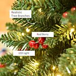 Homcom 6ft Prelit Artificial Pencil Christmas Tree With Warm White Led Light, Red Berry, Holiday Home Xmas Decoration, Green