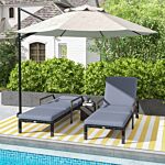 Outsunny Outdoor Pe Rattan Sun Lounger Set Of 2, Wicker Chaise Recliner Garden Chair With 5-level Adjustable Backrest And 2 Wheels, Dark Grey