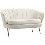 Homcom 2 Seater Sofa, Modern Velvet Loveseat Sofa, Fabric Small Couch With Petal Backrest And Gold Steel Legs For Living Room, Bedroom, Cream