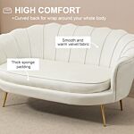 Homcom 2 Seater Sofa, Modern Velvet Loveseat Sofa, Fabric Small Couch With Petal Backrest And Gold Steel Legs For Living Room, Bedroom, Cream