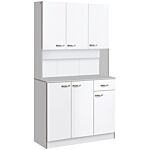 Homcom Kitchen Cupboard, Freestanding Kitchen Storage Cabinet With 6 Doors, Drawer, Adjustable Shelves And Open Countertop For Dining Room, White