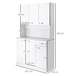 Homcom Kitchen Cupboard, Freestanding Kitchen Storage Cabinet With 6 Doors, Drawer, Adjustable Shelves And Open Countertop For Dining Room, White