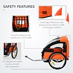 Homcom 2 Seat Bike Trailer Bicycle Wagon For Kids Child Steel Frame Safety Harness Seat Carrier Orange Black 130 X 76 X 88 Cm