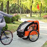 Homcom 2 Seat Bike Trailer Bicycle Wagon For Kids Child Steel Frame Safety Harness Seat Carrier Orange Black 130 X 76 X 88 Cm