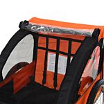 Homcom 2 Seat Bike Trailer Bicycle Wagon For Kids Child Steel Frame Safety Harness Seat Carrier Orange Black 130 X 76 X 88 Cm