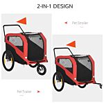 Pawhut 2 In 1 Dog Bike Trailer Pet Stroller For Large Dogs With Hitch, Quick-release 20" Wheels, Pet Bicycle Cart Trolley Carrier For Travel, Red