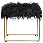 Faux Fur Footstool Black With Gold Metal Base Faux Sheepskin Dressing Table Stool Glam Modern Beliani