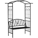 Outsunny Garden Metal Arch Arbour With Bench Love Seat Chair Outdoor Patio Rose Trellis Pergola Climbing Plant Archway Tubular - 154l X 60w X 205hcm