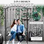 Outsunny Garden Metal Arch Arbour With Bench Love Seat Chair Outdoor Patio Rose Trellis Pergola Climbing Plant Archway Tubular - 154l X 60w X 205hcm