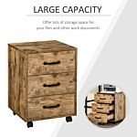 Homcom Rolling File Cabinet With 3 Drawers, Under Desk Mobile Filing Organizer Home Office Bedroom Furniture