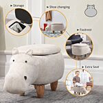 Homcom Hippo Storage Stool Cute Decoration Footrest Wood Frame Legs With Padding Lid Ottoman Animal Furniture Cream 36 X 65cm