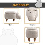 Homcom Hippo Storage Stool Cute Decoration Footrest Wood Frame Legs With Padding Lid Ottoman Animal Furniture Cream 36 X 65cm