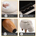 Homcom Hippo Storage Stool Cute Decoration Footrest Wood Frame Legs With Padding Lid Ottoman Animal Furniture Cream 36 X 65cm