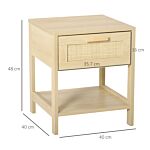 Homcom Nightstand With Rattan Drawer And Storage Shelf, Bedside End Table For Bedroom, Living Room Organizer