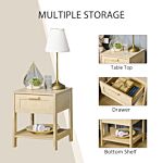 Homcom Nightstand With Rattan Drawer And Storage Shelf, Bedside End Table For Bedroom, Living Room Organizer