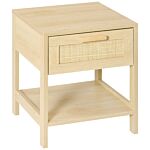 Homcom Nightstand With Rattan Drawer And Storage Shelf, Bedside End Table For Bedroom, Living Room Organizer