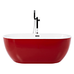 Freestanding Bath Tub Acrylic Red Oval 160 X 75 Cm Overflow System Modern Beliani