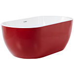 Freestanding Bath Tub Acrylic Red Oval 160 X 75 Cm Overflow System Modern Beliani