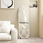 Homcom 40 X 160cm Full Length Mirror, Floor Standing, Wall-mounted Or Leaning Against Wall Tall Mirror With Support Frame, Oval Full Body Mirror For Bedroom, Living Room, White