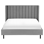Eu Double Size Bed Frame Grey Velvet Slatted Base Beliani