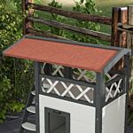 Pawhut Cat House Outdoor W/ Balcony Stairs Roof, 77 X 50 X 73 Cm, White