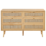 Rattan 6 Drawer Chest Light Wood Manufactured Wood With Rattan Front Drawers Boho Style Sideboard Beliani